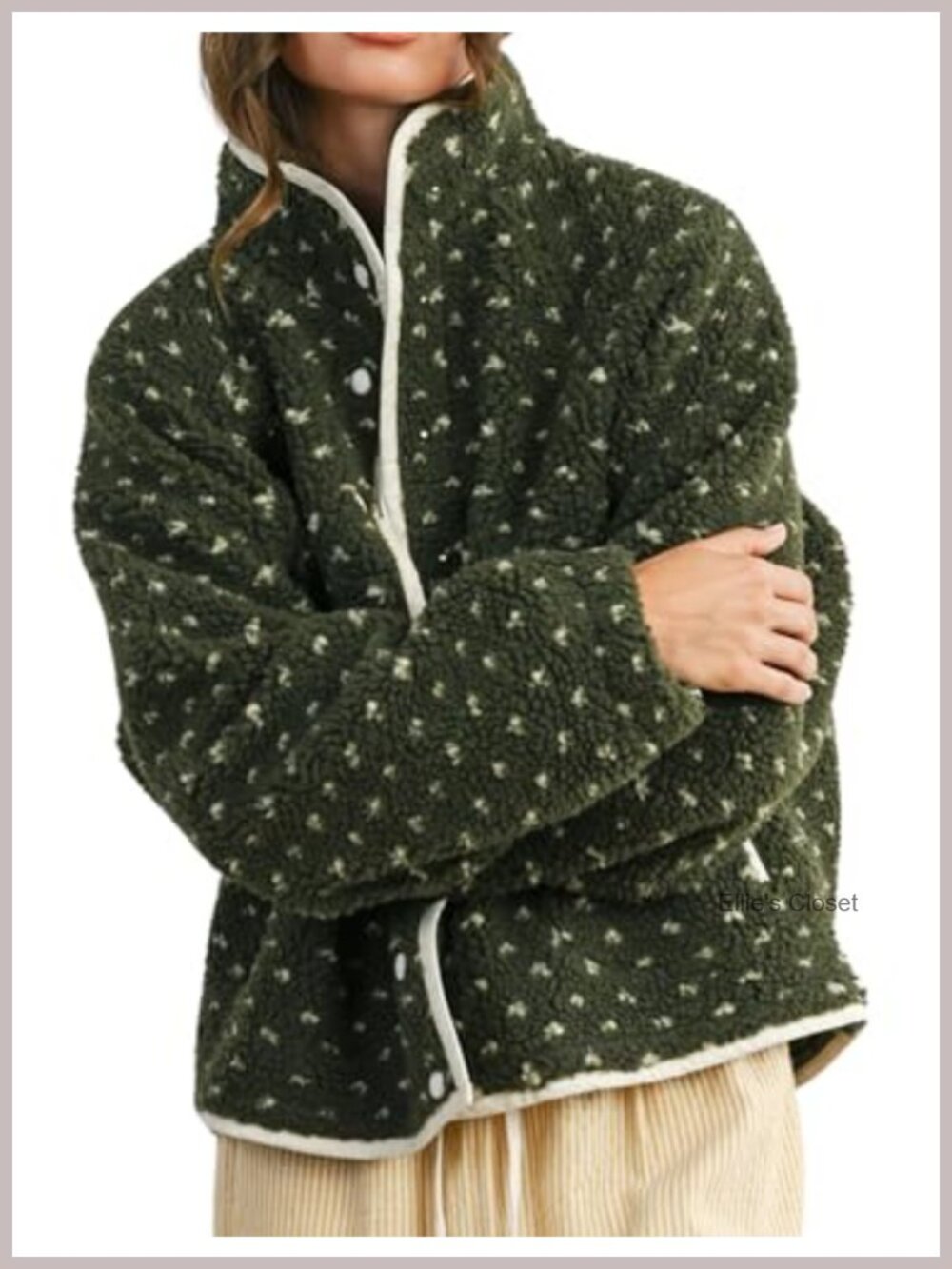 Women's Fleece Jacket Button Down Lapel Collar Quilted Outerwear - Picture 1 of 6